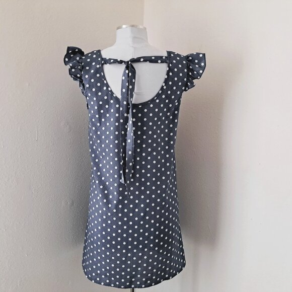 Women Tunic Dress Polka Dots Blue/White Color Only Measurements - Picture 3 of 9